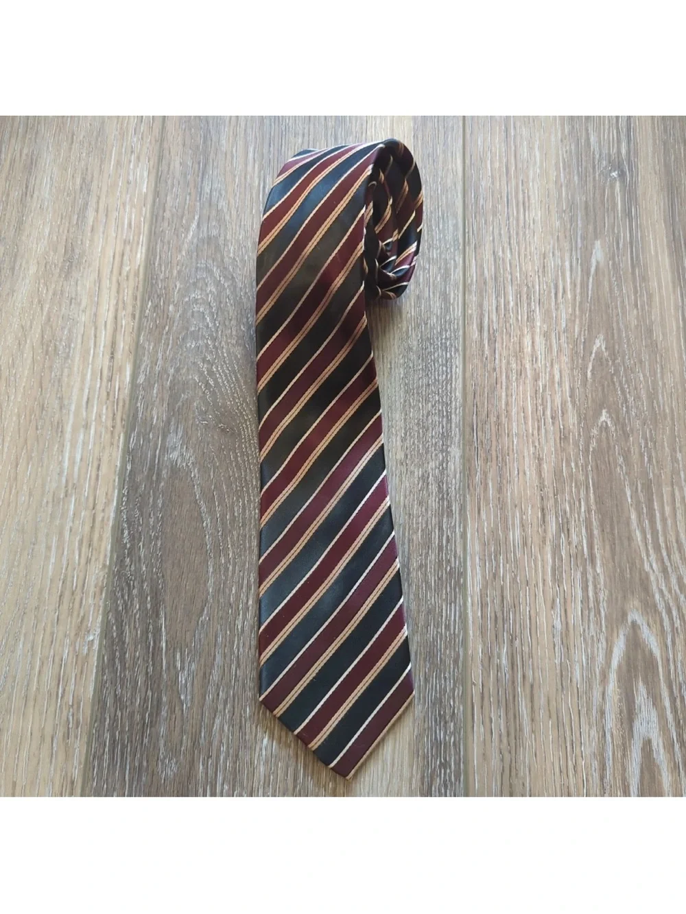 Retro Croft & Barrow Maroon, Black/Gray & Bronze Striped Necktie 60